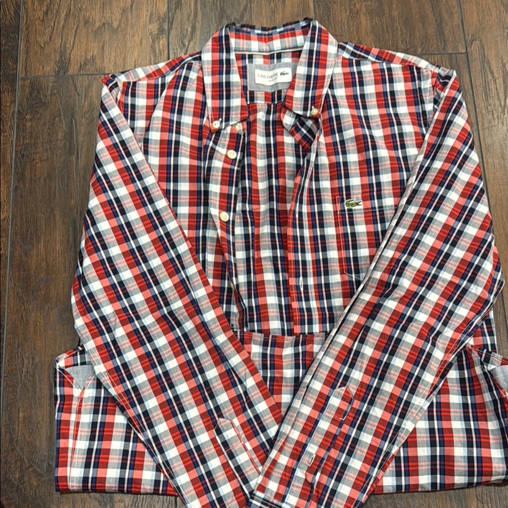 Lacoste Red and Blue Casual Button Down Shirt
